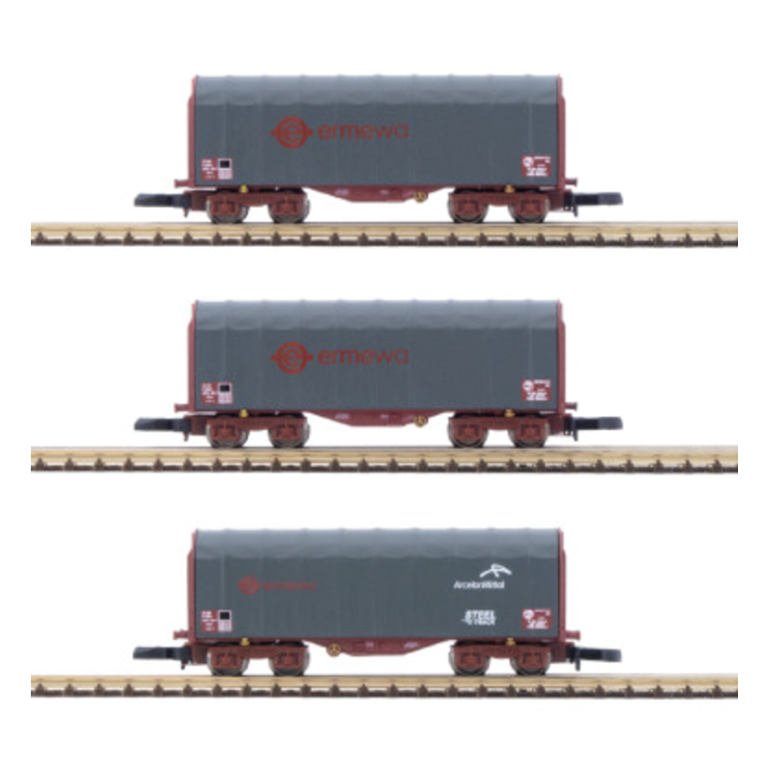 Azar W03-ERP 3 wagons courts bâchés SHIMMS Ermewa x2 + Ermewa Mittal x 1 - Z