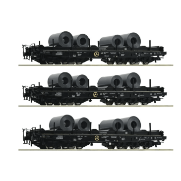 Roco 76002 3 wagons transport de charges lourdes, Sahs, DB, Ep IV, H0