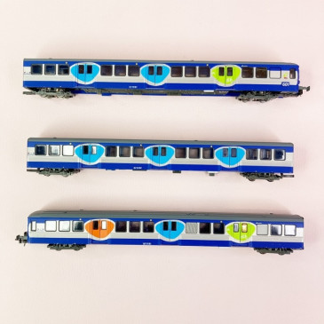 Jouef coffret de 3 voitures HJS4159, RIB 70, livrée TRANSILIEN, SNCF, HO