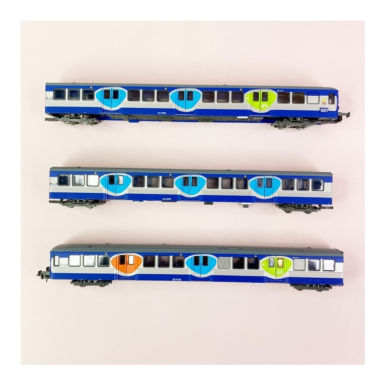 Jouef coffret de 3 voitures HJS4159, RIB 70, livrée TRANSILIEN, SNCF, HO