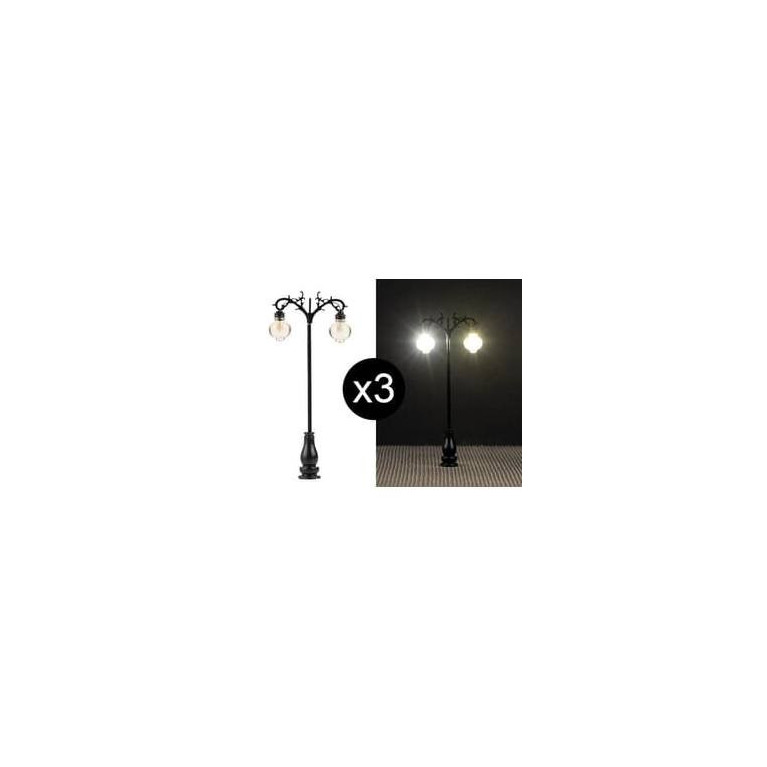 Faller 180107 - Set de 3 lampadaires en fer forgé avec LED - HO 1/87 -