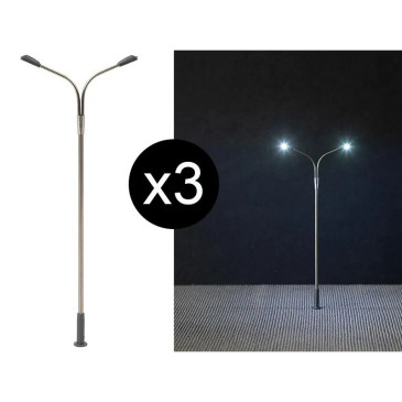 Faller 272121 - 3x Lampadaire moderne double à LED - N 1/160 -