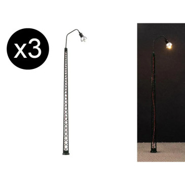Faller 180109 - 3x Lampadaire LED haut sur mât treillis - HO 1/87 -