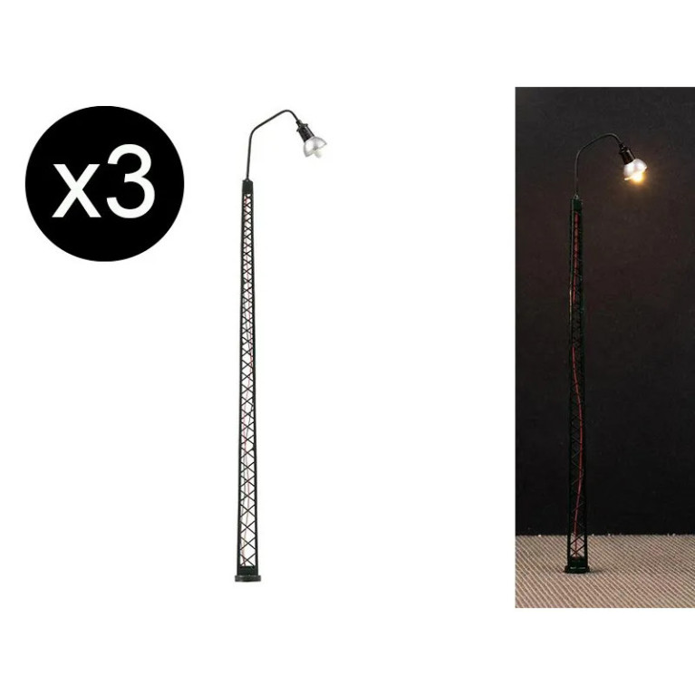 Faller 180109 - 3x Lampadaire LED haut sur mât treillis - HO 1/87 -