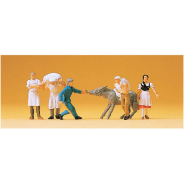 5 meuniers + 1 âne - HO 1/87 - PREISER 14129