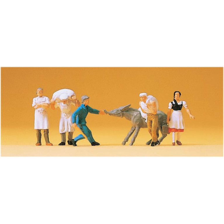 5 meuniers + 1 âne - HO 1/87 - PREISER 14129