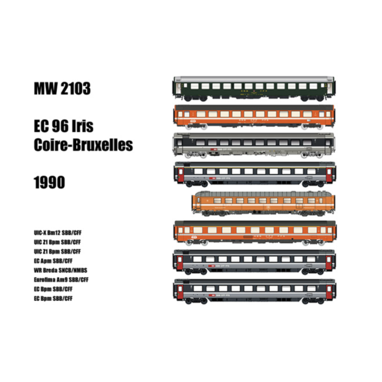 Models World MW 2103 Set8 voitures Coire-Bruxelles EC 96 Iris, Ep V, H0