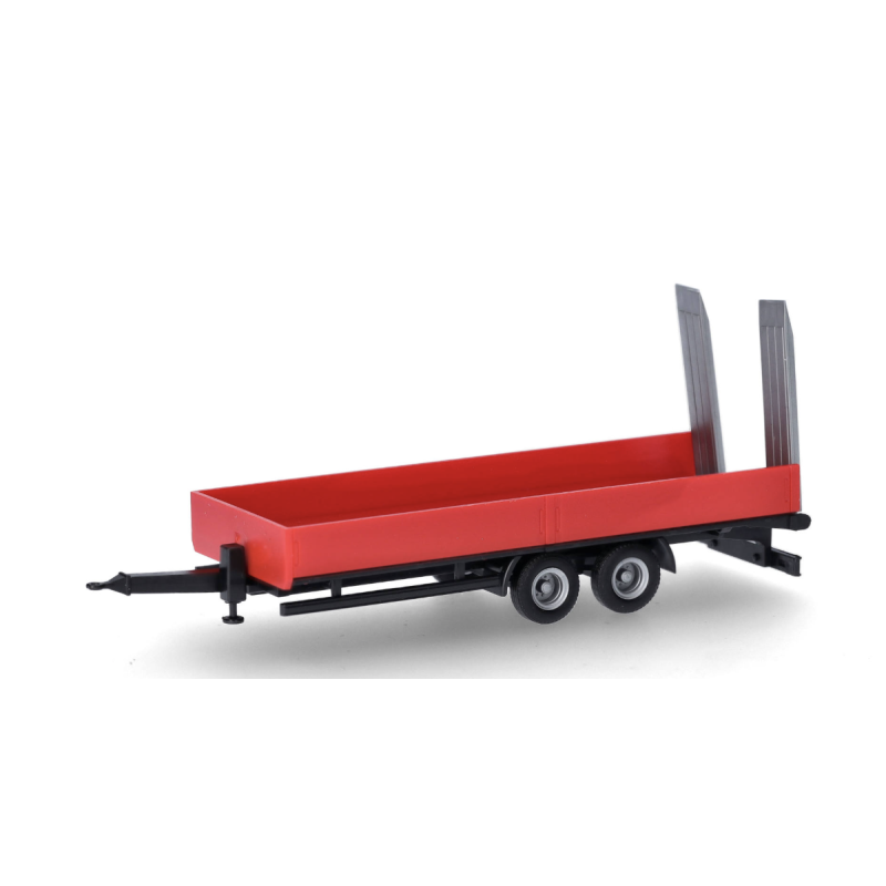 Herpa 076913-002 Remorque surbaissée tandem avec rampes de chargement, 2 essieux, rouge, H0