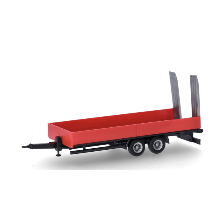 Herpa 076913-002 Remorque surbaissée tandem avec rampes de chargement, 2 essieux, rouge, H0