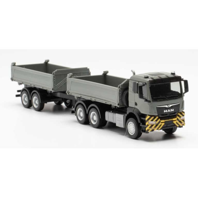 Herpa 316255 Remorque benne basculante de chantier MAN TGS NN, gris/jaune, H0