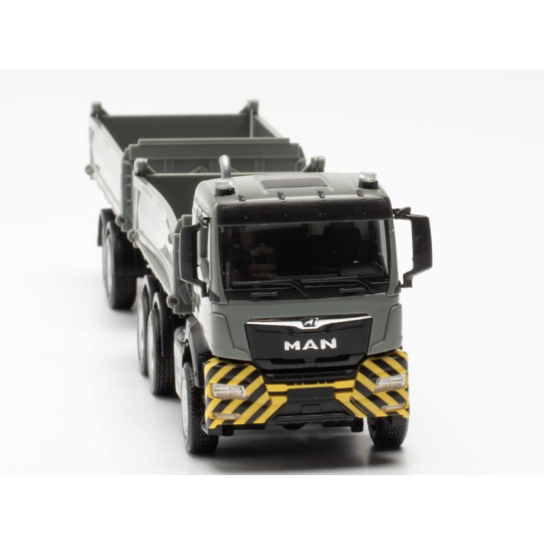 Herpa 316255 Remorque benne basculante de chantier MAN TGS NN, gris/jaune, H0