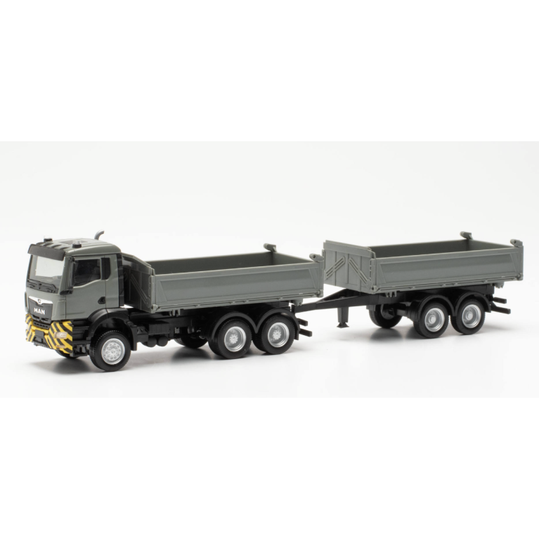 Herpa 316255 Remorque benne basculante de chantier MAN TGS NN, gris/jaune, H0