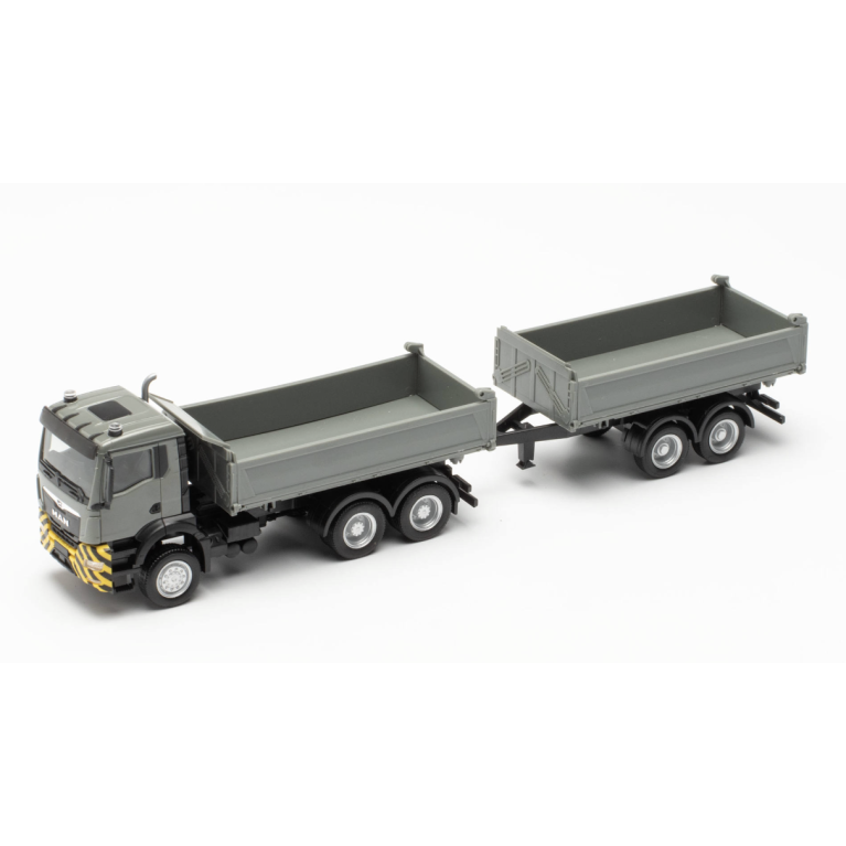 Herpa 316255 Remorque benne basculante de chantier MAN TGS NN, gris/jaune, H0