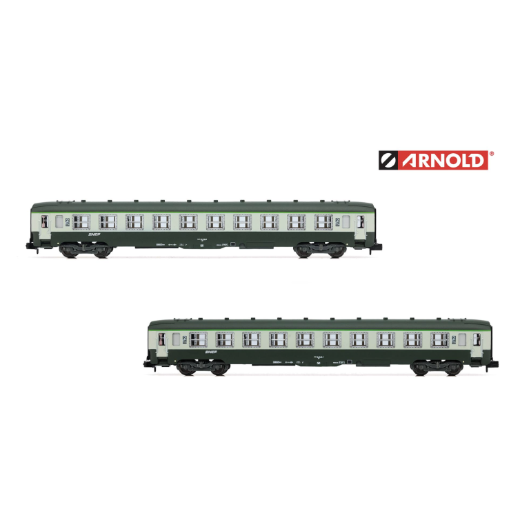 Arnold HN4449 - 2 voitures DEV AO, B10, 2CL, logo nouille, Sncf, Ep IV, N