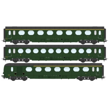 REE Modeles VB-469 Coffret 3 voitures saucissons alléegées, SNCF, Ep III, H0