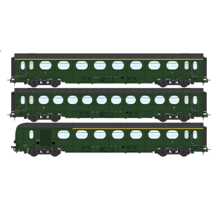 REE Modeles VB-494 Coffret de 3 voitures allégées "saucissons", SNCF, Ep IIIB, H0