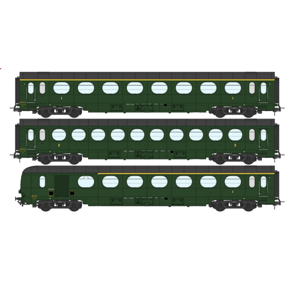 REE Modeles VB-494 Coffret de 3 voitures allégées "saucissons", SNCF, Ep IIIB, H0