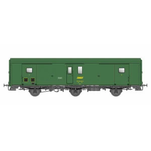 Models World 107 Wagon fourgon 3 essieux, PLM, Dd2, Vert 301, logo SNCF jaune, ep.IVa, feux fin de convoi
