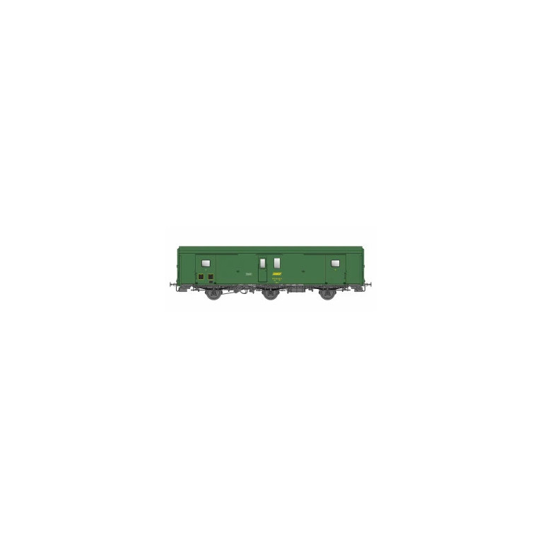 Models World 107 Wagon fourgon 3 essieux, PLM, Dd2, Vert 301, logo SNCF jaune, ep.IVa, feux fin de convoi