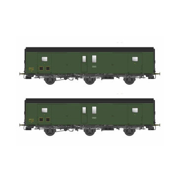 Models World 104 Set de 2 Wagons fourgons 3 essieux, PLM, Dqd2m, Vert 306, ep.IIIb, feux fin de convoi