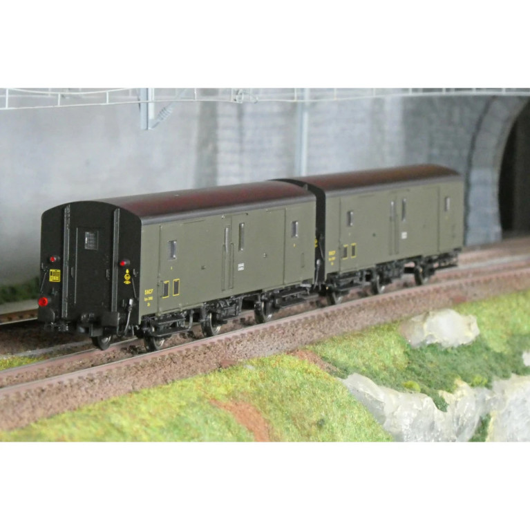 Models World 104 Set de 2 Wagons fourgons 3 essieux, PLM, Dqd2m, Vert 306, ep.IIIb, feux fin de convoi