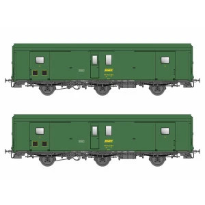 Models World 108 Set de 2 wagons fourgons 3 essieux, PLM, Dd2, Vert 301, logo SNCF jaune, ep.IVa, feux fin de convoi