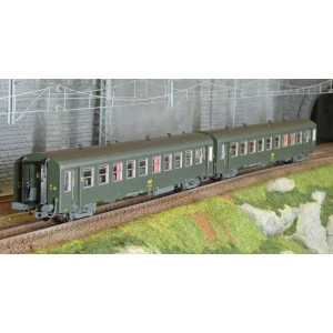 Models Word 40021 Set de 2 voitures USI courte, SNCF, Bmyfi U60, vert, marquage 1956