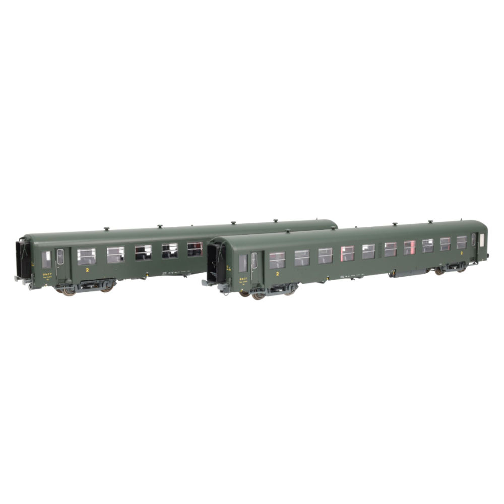 Models Word 40021 Set de 2 voitures USI courte, SNCF, Bmyfi U60, vert, marquage 1956