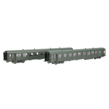 Models Word 40021 Set de 2 voitures USI courte, SNCF, Bmyfi U60, vert, marquage 1956