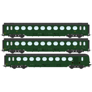 REE Modeles VB-495 Coffret de 3 voitures allégées "saucissons", SNCF, Ep IIIB, H0