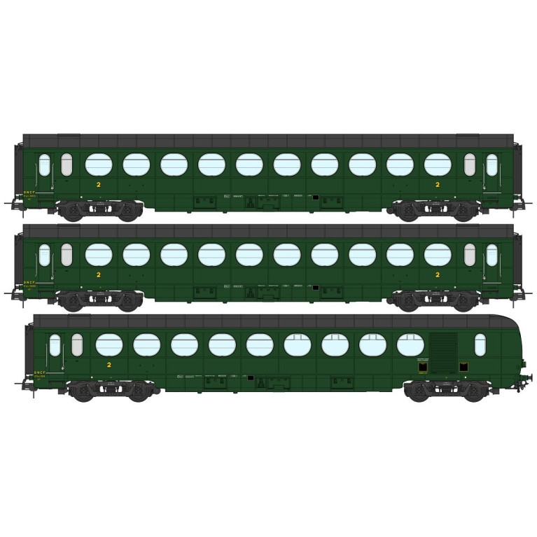 REE Modeles VB-495 Coffret de 3 voitures allégées \"saucissons\", SNCF, Ep IIIB, H0