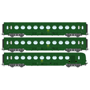 REE Modeles VB-500 Coffret de 3 voitures allégées "saucissons", SNCF, Ep IIIB, H0