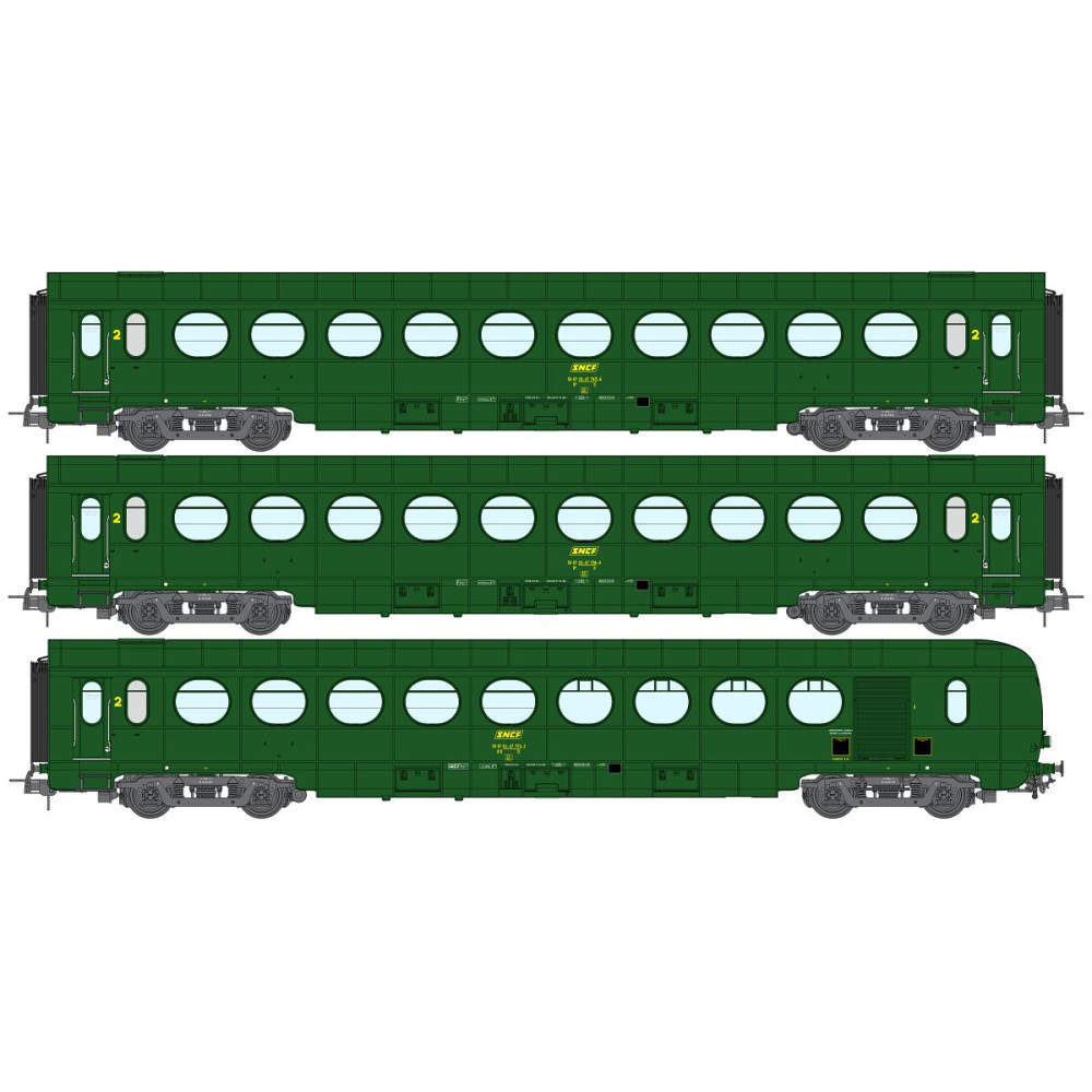 REE Modeles VB-500 Coffret de 3 voitures allégées "saucissons", SNCF, Ep IIIB, H0