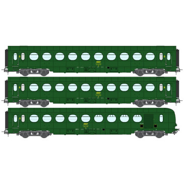 REE Modeles VB-500 Coffret de 3 voitures allégées "saucissons", SNCF, Ep IIIB, H0