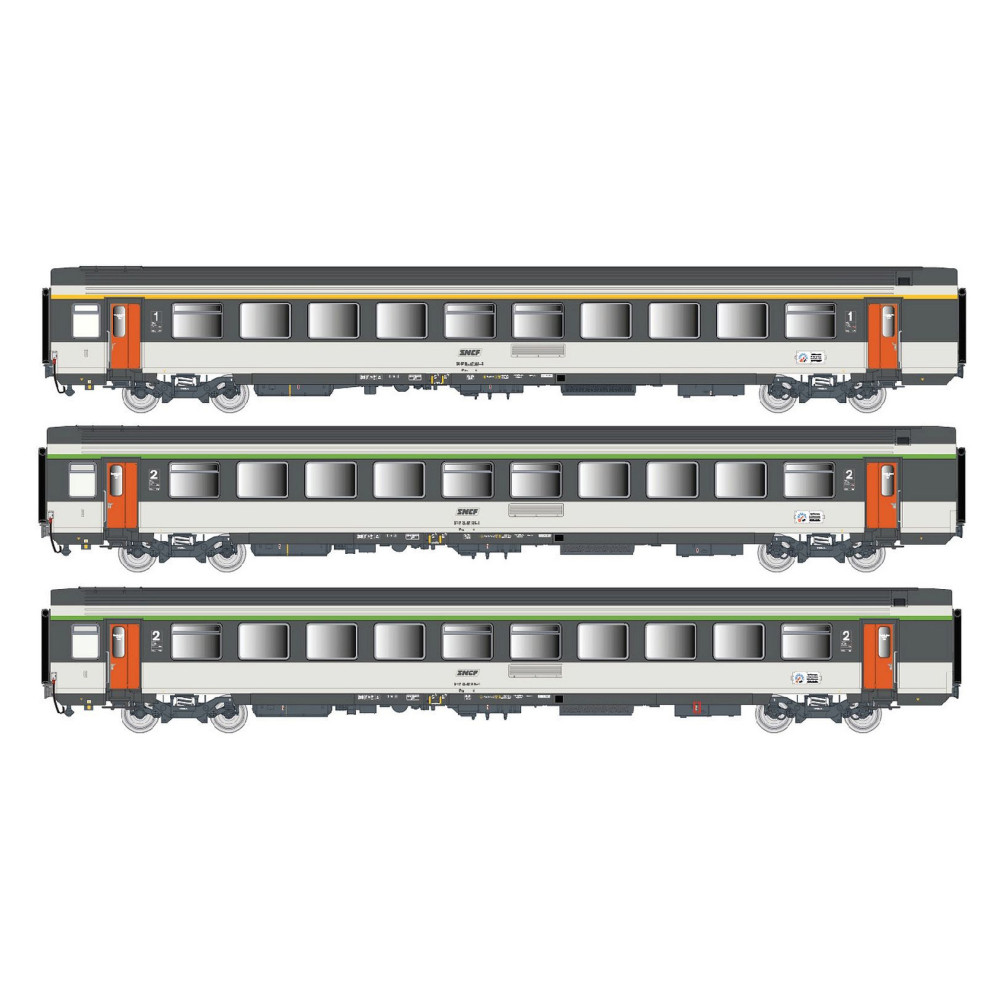 LS-Models 41998 voie H0 Coffret 3 pièces de voitures voyageurs SNCF, époque IV avec éclairage intérieur