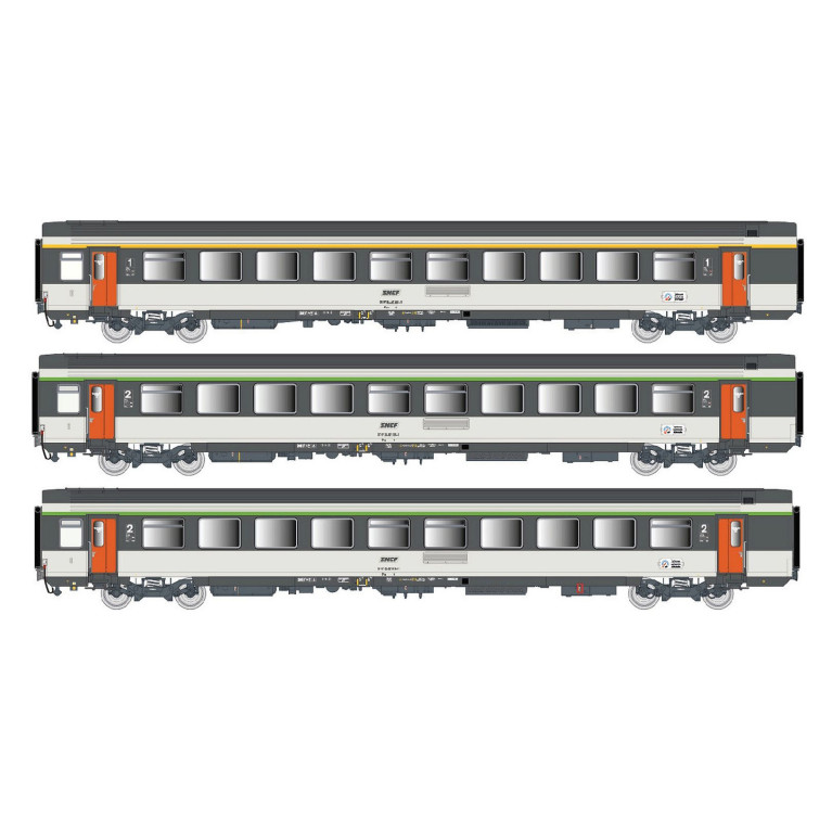 LS-Models 41998 voie H0 Coffret 3 pièces de voitures voyageurs SNCF, époque IV avec éclairage intérieur