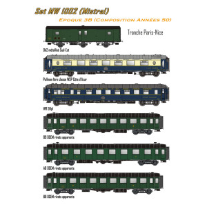 Models World Set MW 1002 - 6 voitures OCEM RA, WR, WSP et fourgon "Le Mistral", SNCF, Ep. III -