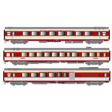 LSMODELS 40 080 DC - 3 voitures grand confort "Aquitaine", 2 x A8tu + A8u 1CL + A3rtux Bar, SNCF, Ep. IV