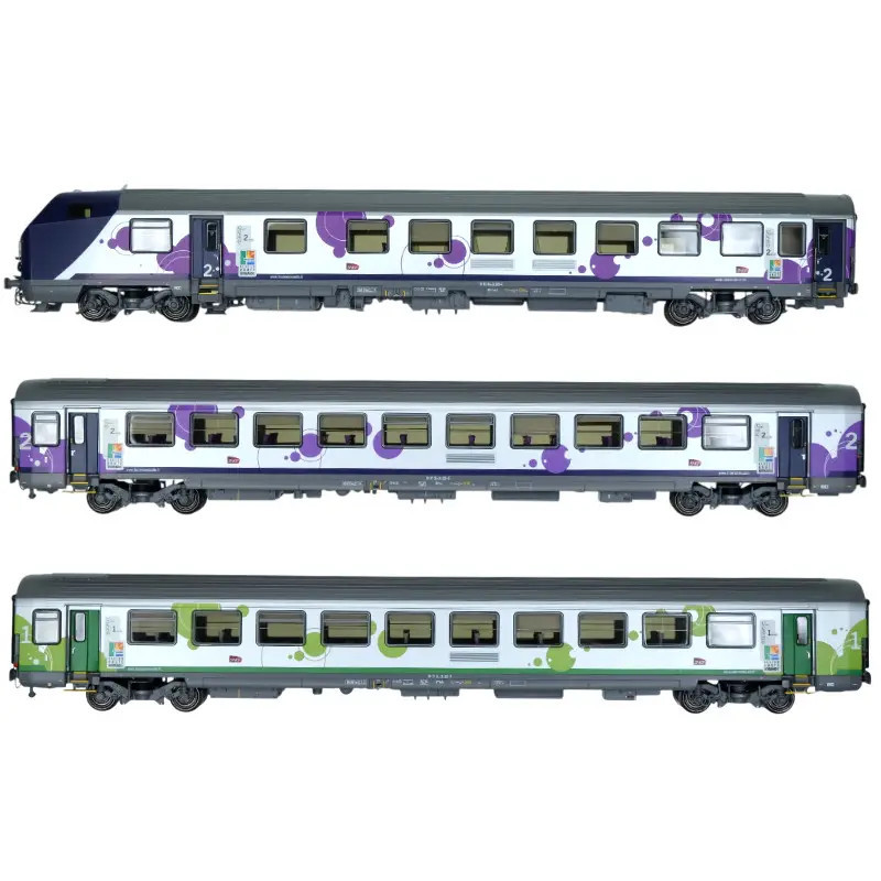 LSMODELS 41251DC - 3 voitures, Vtu réversible, B11tu, A10tuh, B6t2uxh, Région Haute Normandie, SNCF, Ep. VI, éclairage