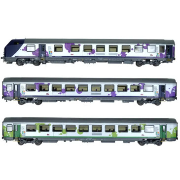 LSMODELS 41251DC - 3 voitures, Vtu réversible, B11tu, A10tuh, B6t2uxh, Région Haute Normandie, SNCF, Ep. VI, éclairage