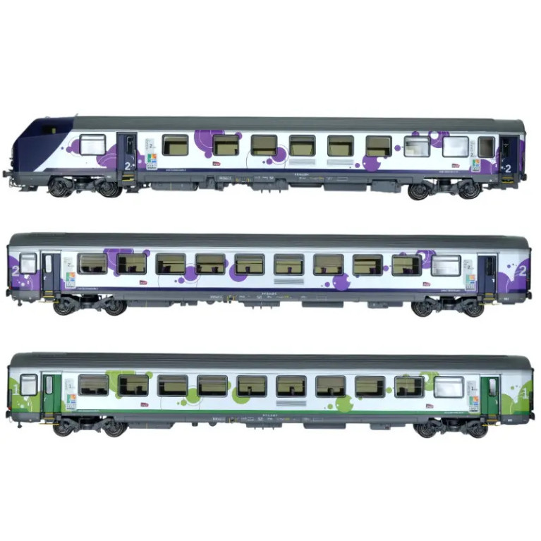 LSMODELS 41251DC - 3 voitures, Vtu réversible, B11tu, A10tuh, B6t2uxh, Région Haute Normandie, SNCF, Ep. VI, éclairage