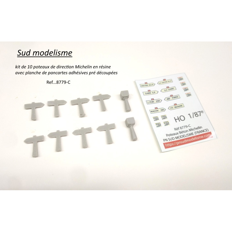 PN SUD MODELISME 8779-C    HO: Complément de 10 poteaux Michelin de direction