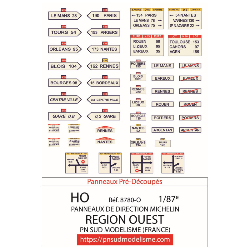 PN SUD 8780-O HO: planche de pancartes panneaux région Ouest