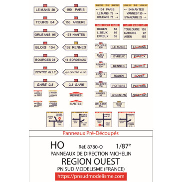 PN SUD 8780-O HO: planche de pancartes panneaux région Ouest