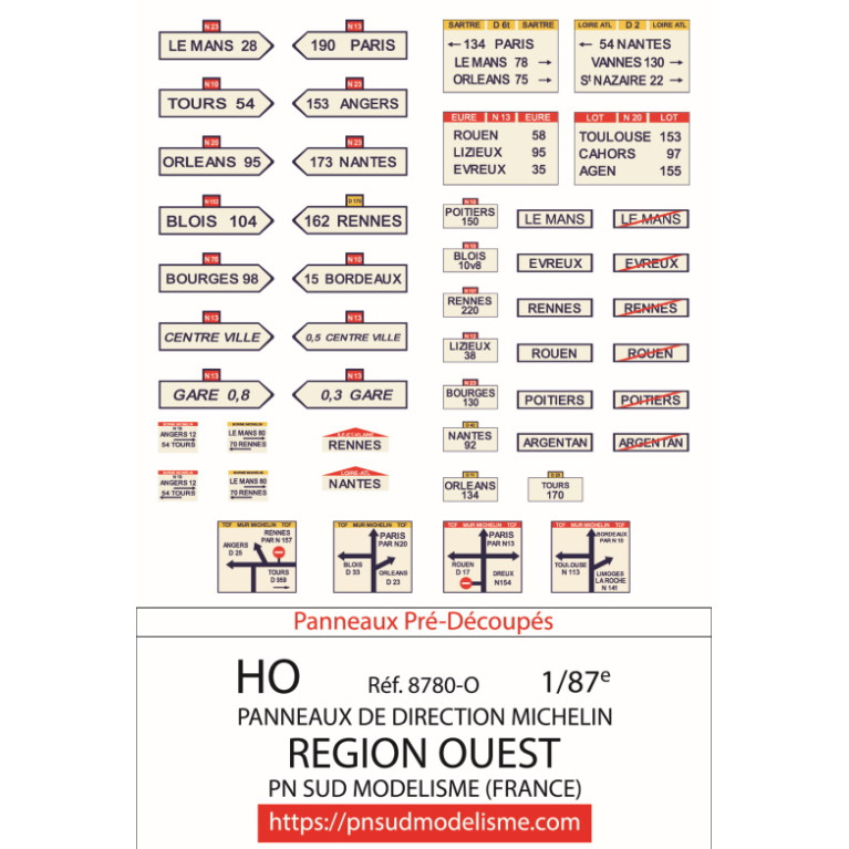 PN SUD 8780-O HO: planche de pancartes panneaux région Ouest