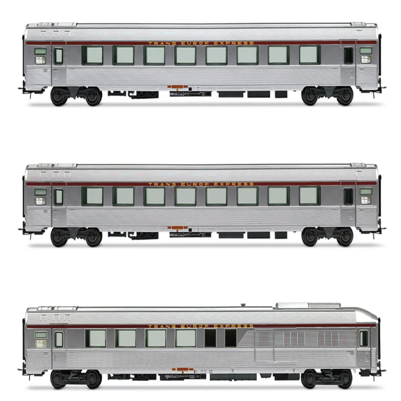 JOUEF HJ4206HM - 3 voitures Inox, TEE Mistral, "Jules vernes", avec fourgon, SNCF, Ep. IV, éclairage, digital - HO 1/87