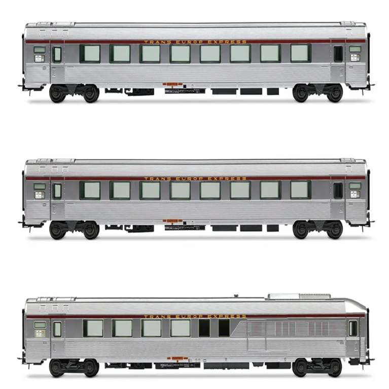 JOUEF HJ4206HM - 3 voitures Inox, TEE Mistral, "Jules vernes", avec fourgon, SNCF, Ep. IV, éclairage, digital - HO 1/87