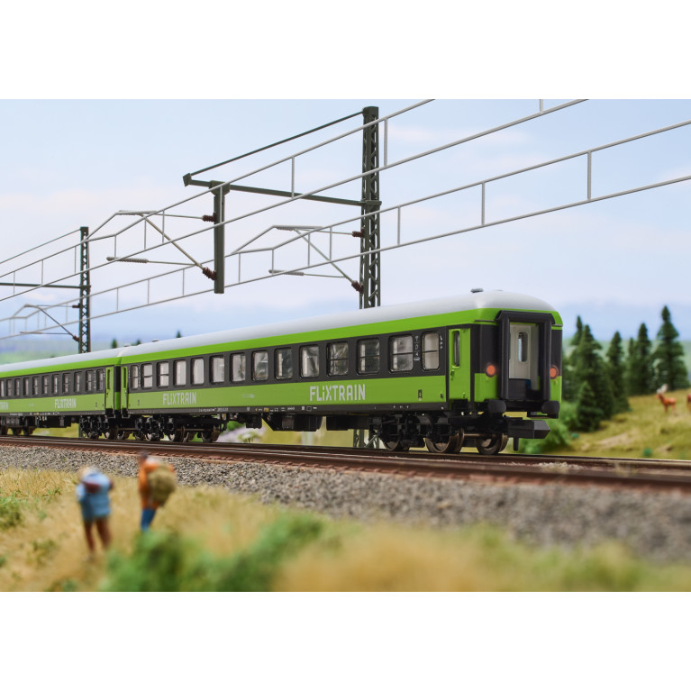 Minitrix 15462- 3 voitures voyageurs type Bmmz 264.4F et 264.4, 2CL, "FlixTrain", Trainpool, Ep. VI - N 1/160
