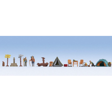 Noch 16201 - Set de 4 figurines + accessoires thème Camping-HO 1/87-