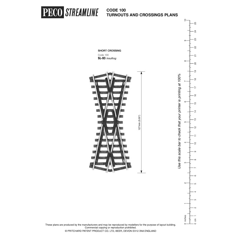 Peco SL-93 - Croisement court 24° insulfrog code 100 échelle HO